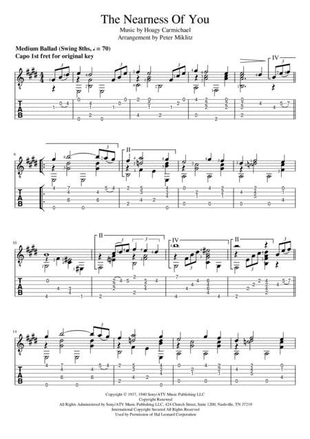 Free Sheet Music The Nearness Of You Standard Notation And Tab