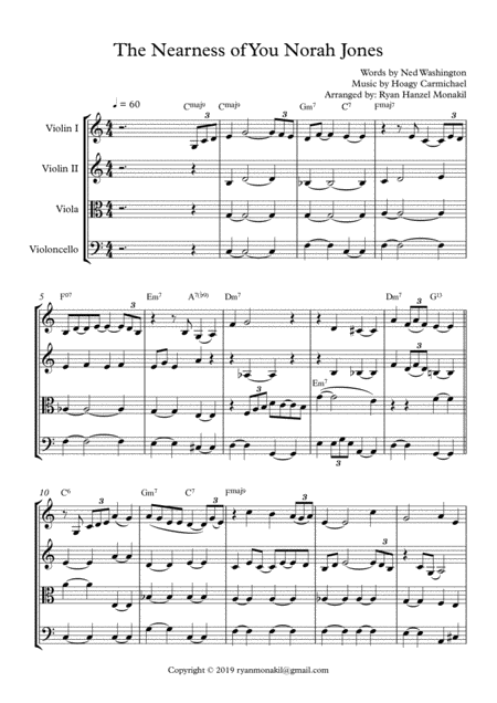 The Nearness Of You String Quartet Sheet Music