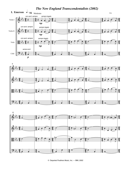 Free Sheet Music The New England Transcendentalists 2002 For String Quartet