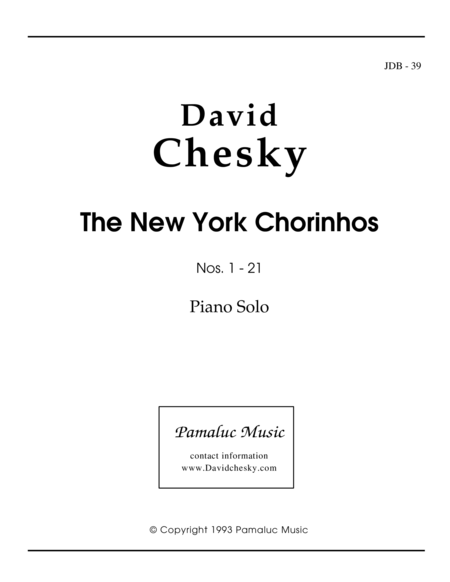 The New York Chorinhos For Solo Piano Sheet Music