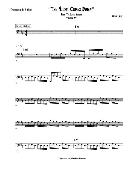 The Night Comes Down Bass Guitar Tab Sheet Music