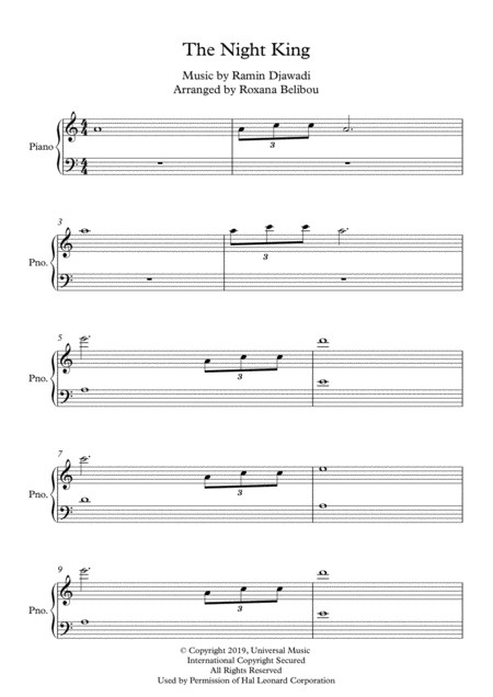 Free Sheet Music The Night King From Game Of Thrones Easy Piano