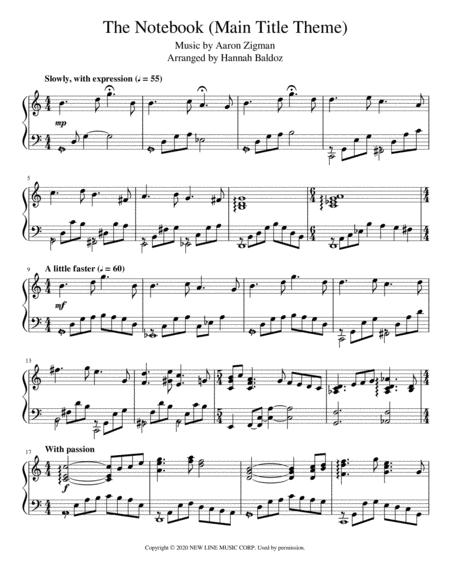 Free Sheet Music The Notebook Main Title Theme