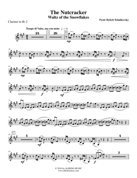 The Nutcracker Waltz Of The Snowflakes Clarinet In Bb 2 Transposed Part Sheet Music