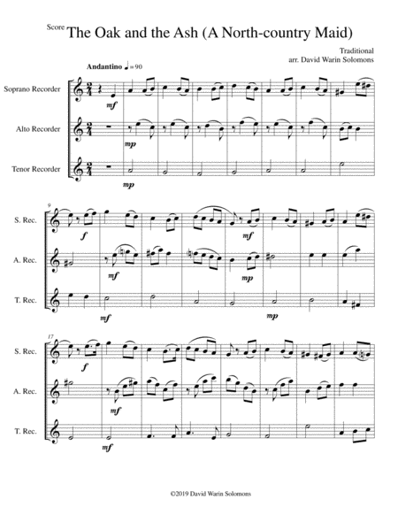 Free Sheet Music The Oak And The Ash A North Country Maid For Recorder Trio Soprano Alto Tenor