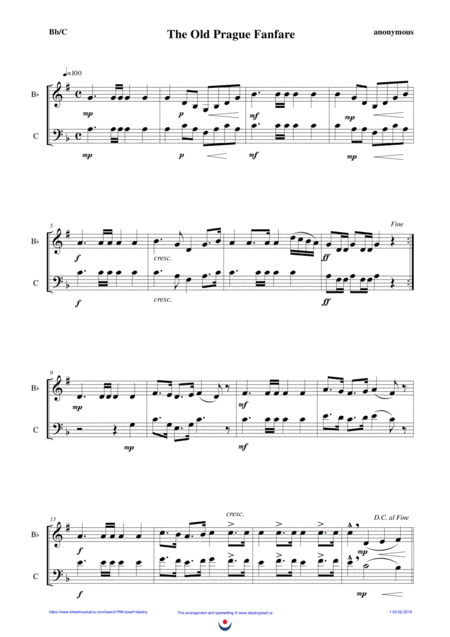 The Old Prague Fanfare Easy Brass Duet Nb 1 Bb C Sheet Music