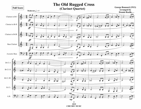 The Old Rugged Cross Clarinet Quartet Intermediate Sheet Music