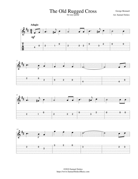 The Old Rugged Cross For Easy Guitar With Tab Sheet Music