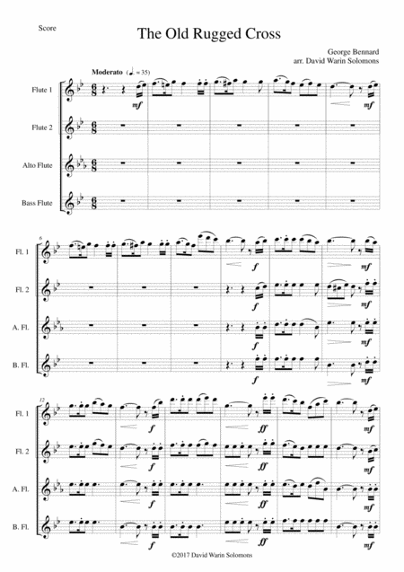 Free Sheet Music The Old Rugged Cross Original Version Flute Quartet