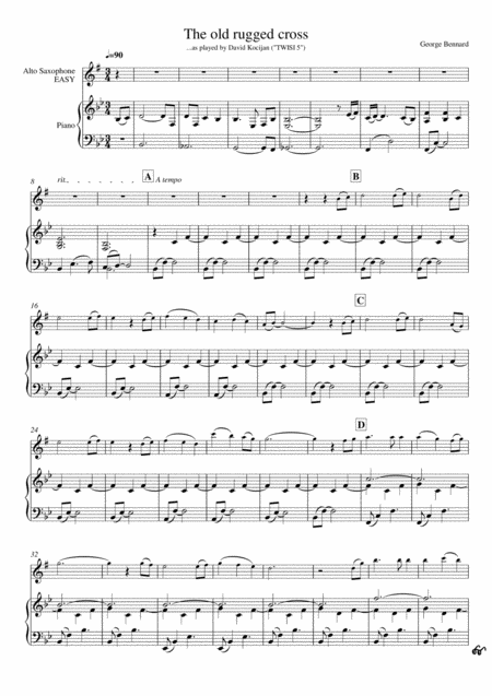 Free Sheet Music The Old Rugged Cross Piano Alto Sax Easy