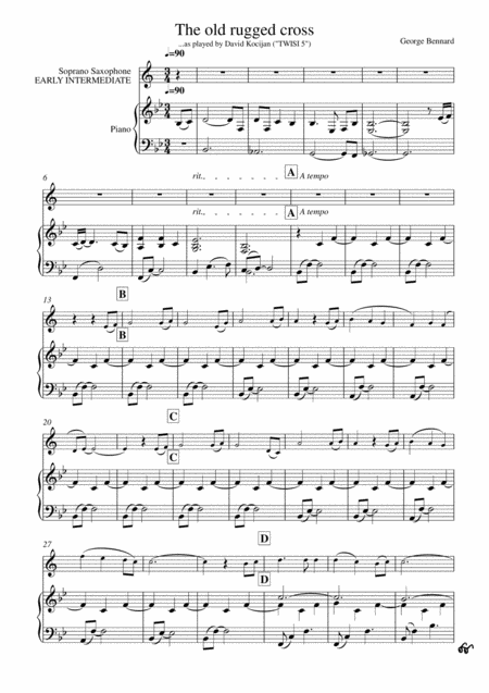 Free Sheet Music The Old Rugged Cross Piano Soprano Sax Early Intermediate