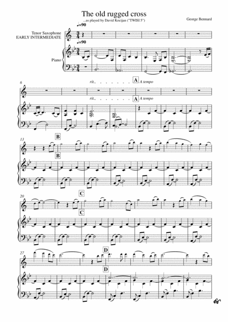 Free Sheet Music The Old Rugged Cross Piano Tenor Sax Early Intermediate
