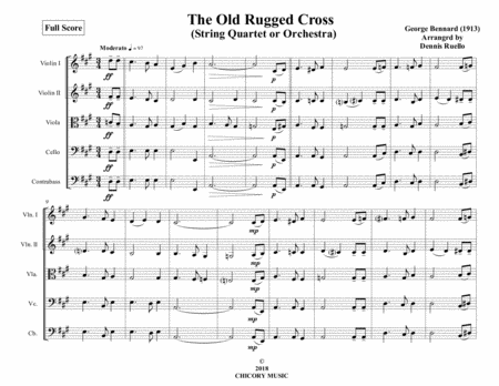 The Old Rugged Cross String Quartet Or Orchestra Intermediate Sheet Music