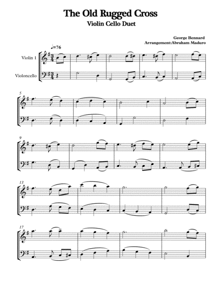 The Old Rugged Cross Violin Cello Duet Two Tonalities Sheet Music