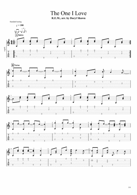 Free Sheet Music The One I Love R E M For Solo Fingerstyle Guitar