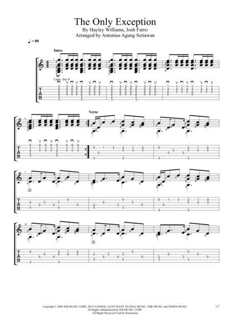 Free Sheet Music The Only Exception Fingerstyle Guitar Solo