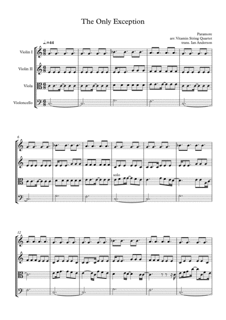 The Only Exception String Quartet Sheet Music