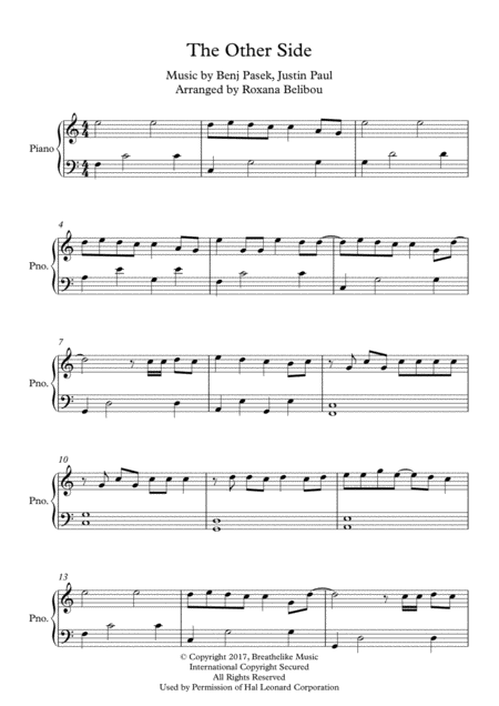 The Other Side From The Greatest Showman Easy Piano Sheet Music