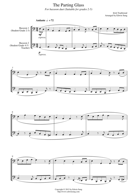 The Parting Glass For Bassoon Duet Suitable For Grades 2 5 Sheet Music