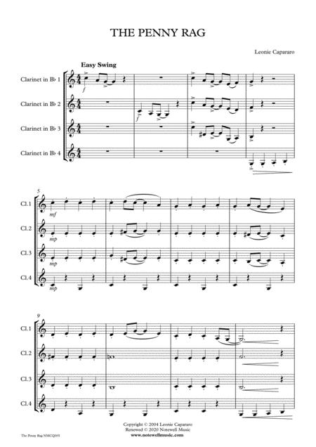 Free Sheet Music The Penny Rag Clarinet Quartet