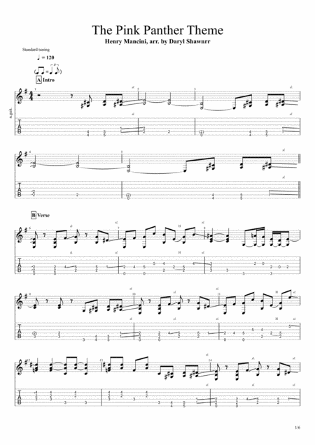 Free Sheet Music The Pink Panther For Solo Fingerstyle Guitar