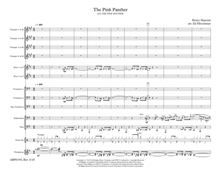 The Pink Panther From 11 Piece Brass Ensemble And Percussion Sheet Music