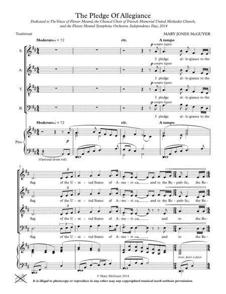 Free Sheet Music The Pledge Of Allegiance Fors At B Piano