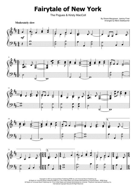 The Pogues Fairytale Of New York Piano Solo Sheet Music