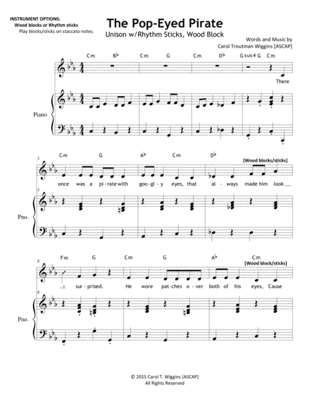 The Pop Eyed Pirate Unison Sheet Music