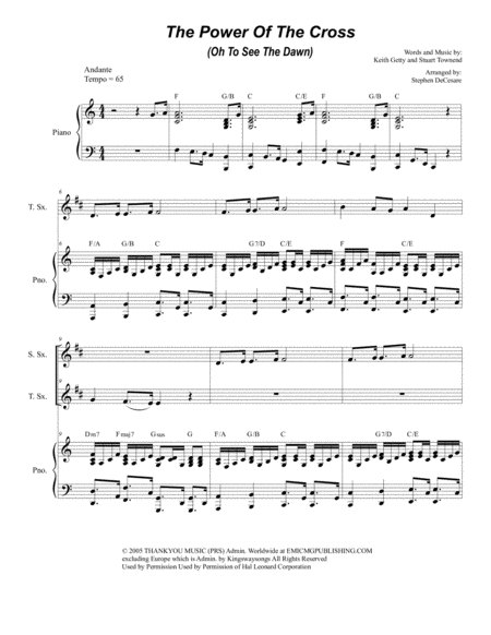 The Power Of The Cross Oh To See The Dawn Duet For Soprano And Tenor Saxophone Sheet Music