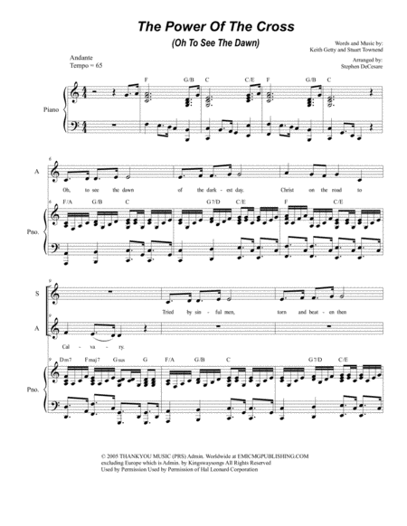 The Power Of The Cross Oh To See The Dawn For 2 Part Choir Sa Sheet Music