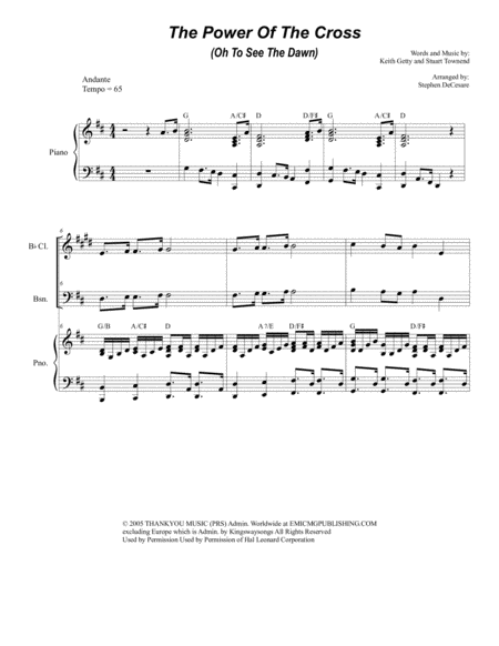 Free Sheet Music The Power Of The Cross Oh To See The Dawn For Woodwind Quartet