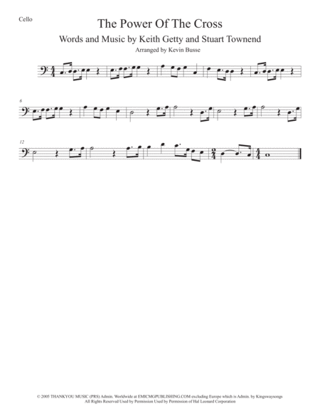 Free Sheet Music The Power Of The Cross Original Key Cello