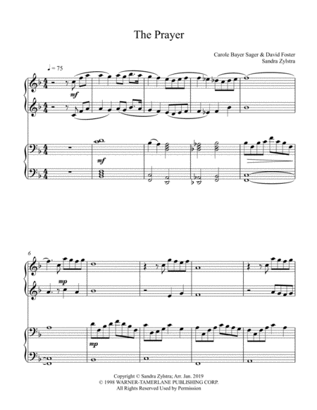 Free Sheet Music The Prayer 1 Piano 4 Hand Duet