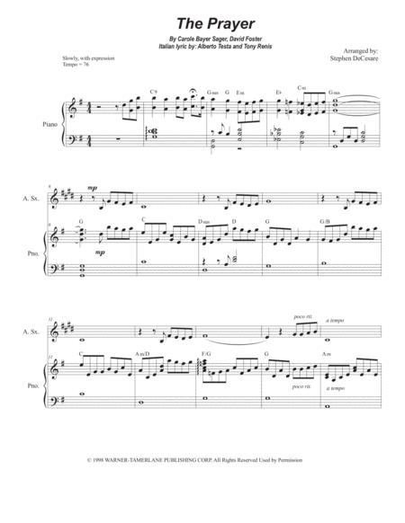 The Prayer Alto Saxophone And Piano Sheet Music