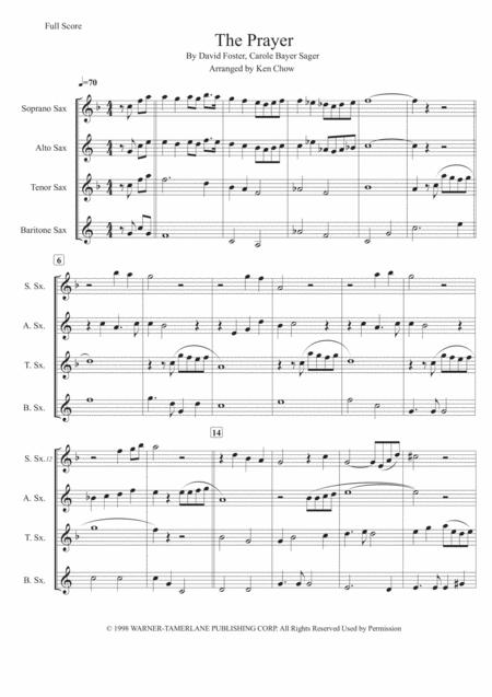 The Prayer Andrea Bocelli And Celine Dion For Saxophone Quartet Sheet Music