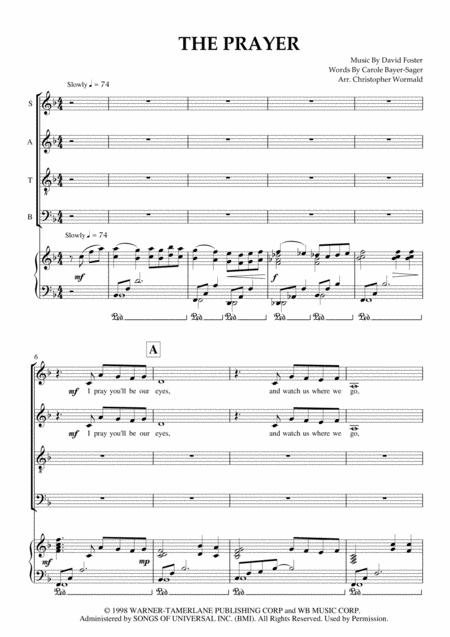 Free Sheet Music The Prayer Arr Christopher Wormald