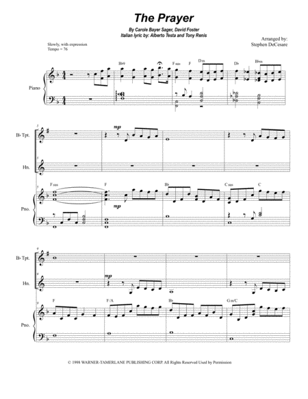 The Prayer Duet For Bb Trumpet French Horn Sheet Music