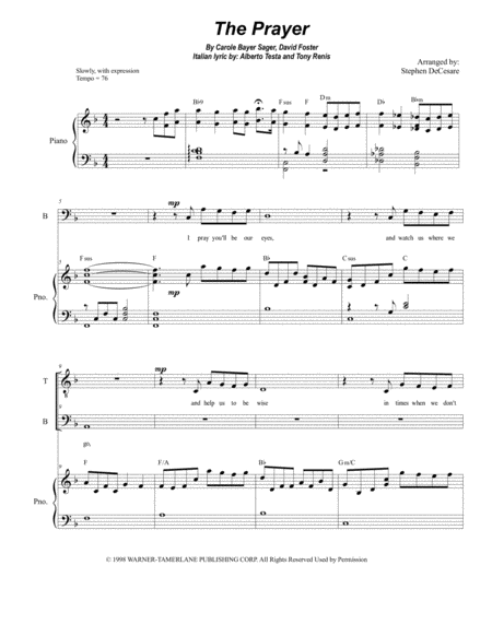 The Prayer For 2 Part Choir Tb Sheet Music