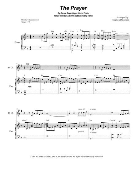 Free Sheet Music The Prayer For Bb Clarinet Solo And Piano