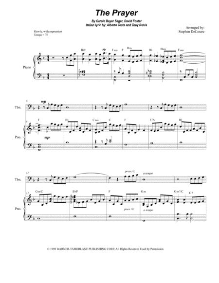 The Prayer For Trombone Solo And Piano Sheet Music