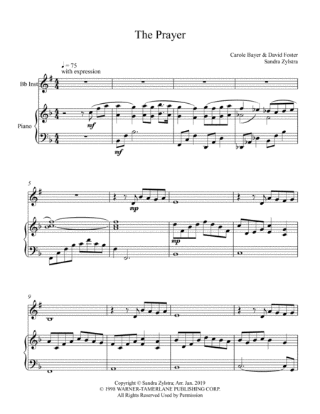 The Prayer Treble Bb Instrument Solo Sheet Music