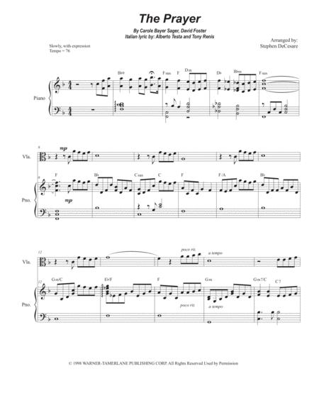 The Prayer Viola Solo And Piano Sheet Music