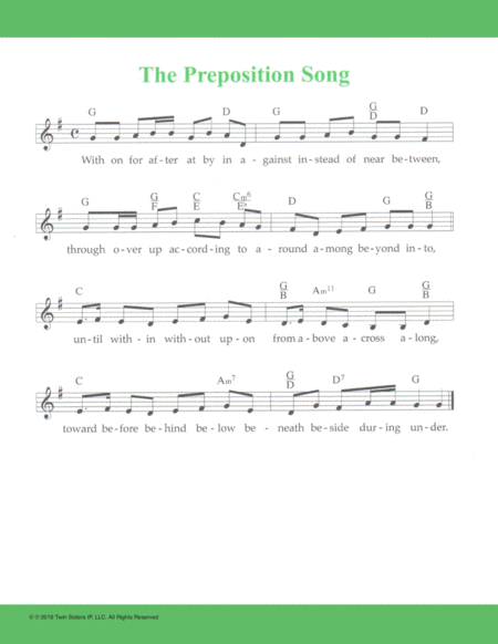 The Preposition Song Sheet Music