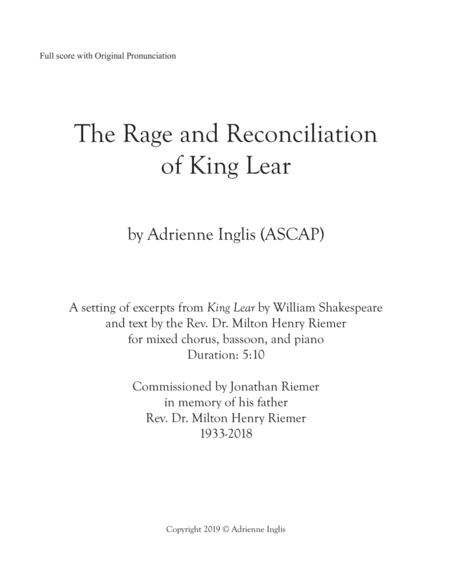 The Rage And Reconciliation Of King Lear For Satb Bassoon And Piano Sheet Music