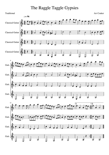 The Raggle Taggle Gypsies Classical Guitar Ensemble Sheet Music