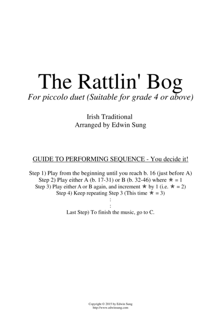 Free Sheet Music The Rattlin Bog For Piccolo Duet Suitable For Grade 4 Or Above