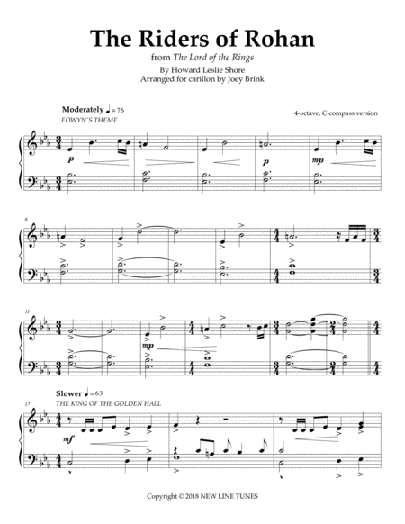 The Riders Of Rohan Lord Of The Rings For Carillon Sheet Music