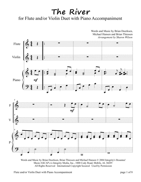 Free Sheet Music The River For Flute And Or Violin Duet With Piano Accompaniment