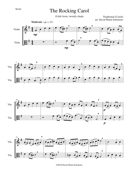 Free Sheet Music The Rocking Carol Little Jesus Sweetly Sleep For Violin And Viola